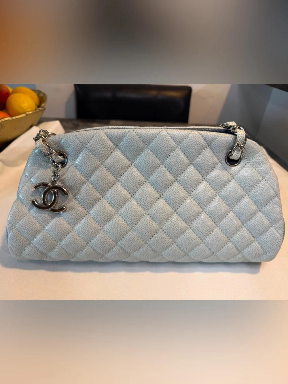 🔥100% Chanel Quilted Caviar Leather Mademoiselle Bowling Shoulder Bag🔥